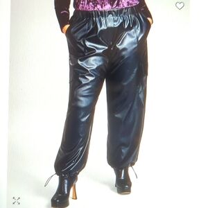 NWT And Now This Trendy Faux Leather wide Leg Cargo Pants, Size 20W.